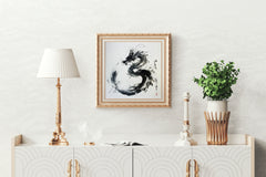 Black Watercolor Chinese Dragon Modern Wall Art