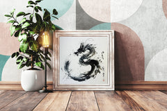 Black Watercolor Chinese Dragon Modern Wall Art